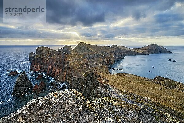 Madeira Island scenic rugged landscape  Ponta do Sao Lourenco cape on sunrise  Abismo viewpoint. Madeira  Portugal  Europe