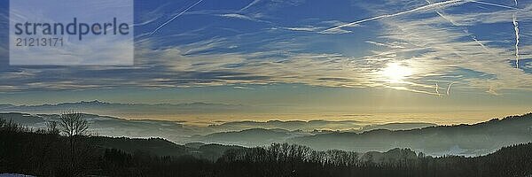 Sea of fog over Lake Constance  inversion weather situation with a view of the Alps