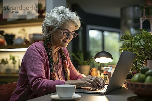 Senior woman searching and buying gifts on Black Friday quietly at home