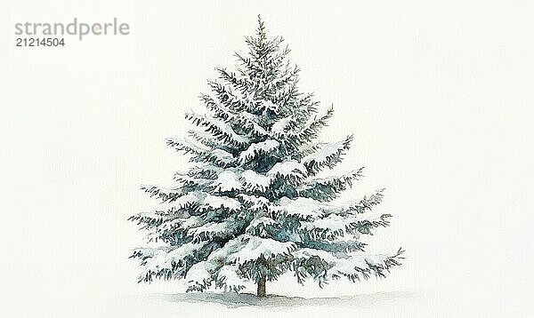 A snow covered pine tree is the main focus of this image. The tree is surrounded by a white background  which creates a serene and peaceful atmosphere. The snow on the tree adds a sense of stillness AI generated