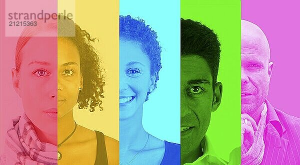 Portraits in the section of a group of people in different colours