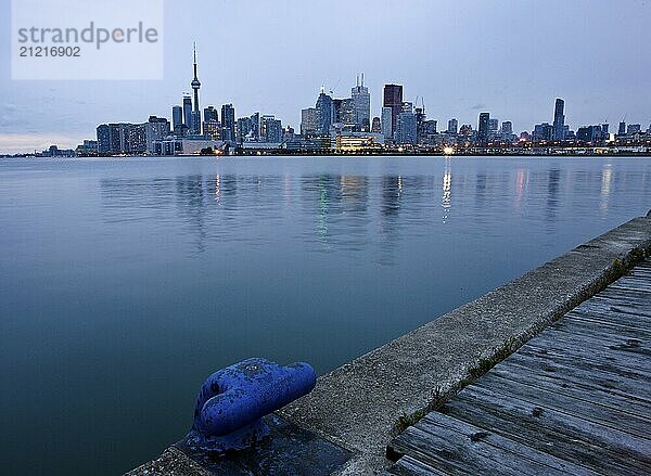 Night Shot Toronto City in Ontario Canada Lake reflection