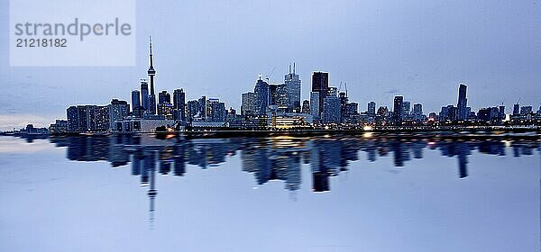 Night Shot Toronto City in Ontario Canada Lake reflection