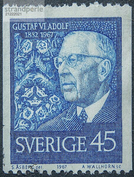 King Gustaf VI Adolf  1882-1973  king of Sweden  portrait on a Swedish post stamp