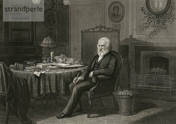 Henry Wadsworth Longfellow  1807 – 1882  American poet  in his Library at the Craigie House in West Cambridge Massachusetts