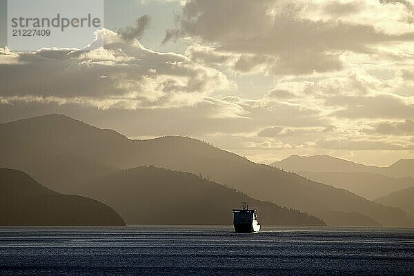 Ferry View Picton New Zealand to South Island Cargo Ship