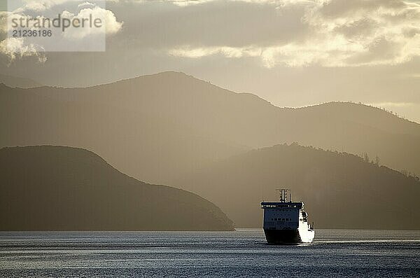 Ferry View Picton New Zealand to South Island Cargo Ship