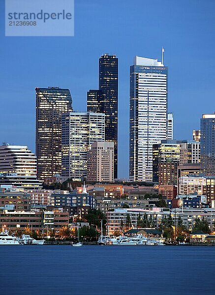 Sunset over Seattle and Lake Union Lakefront