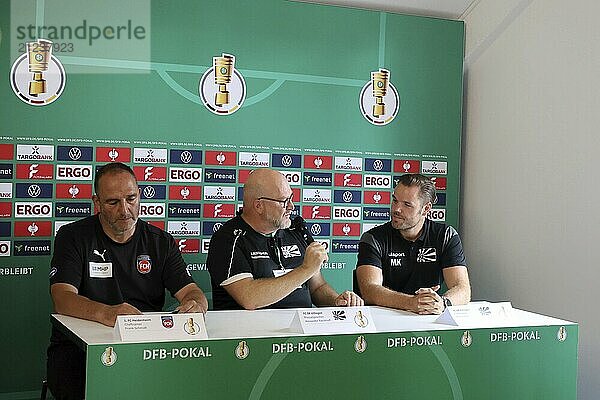 Pressekonferenz  PK mit Trainer Frank Schmidt (1. FC Heidenheim)  Pressesprecher Alexander Rieckhoff  Mario Klotz (Cheftrainer FC 08 Villingen) nach dem Spiel um den DFB-Pokal 2022-23  1. Runde: DFB-Pokal 2024-25  1. Hauptrunde: FC 08 Villingen  1. FC Heidenheim 1846