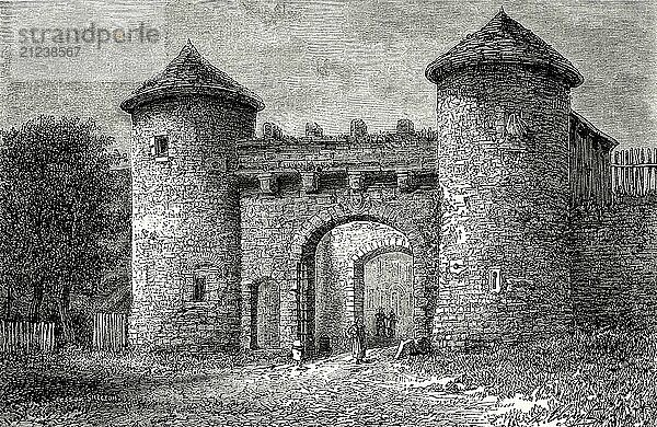 View of the Porte du Val  town gate in Flavigny-sur-Ozerain  France  19th century  Europe