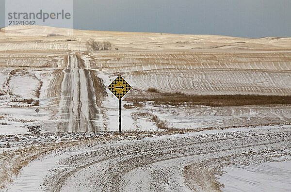 Prairie Landscape in winter Saskatchewan Canada scenic