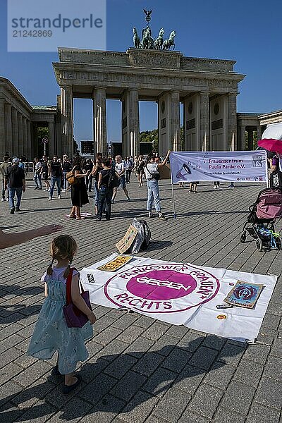 Germany  Berlin  16.09.2023  Pro-abortionists demonstrate in Berlin. Several hundred anti-abortion activists have demonstrated in favour of unconditional protection of life. The occasion is the 19th March for Life  organised by the Federal Association for the Right to Life in the cities of Berlin and Cologne. (Counter-demonstration by the Alliance for Sexual Self-Determination: Live and love without paternalism) The annual march of pro-life activists is supported by the Catholic Church and representatives of the German Protestant Alliance  among others. The motto is Unique. Leben Wagen . Critics such as the Alliance for Sexual Self-Determination and the queer-feminist alliance What-the-Fuck describe it as an annual event organised by fundamentalist Christians and other reactionary forces. Their ideology is particularly directed against trans  inter and non-binary people and against the new self-determination law  Europe