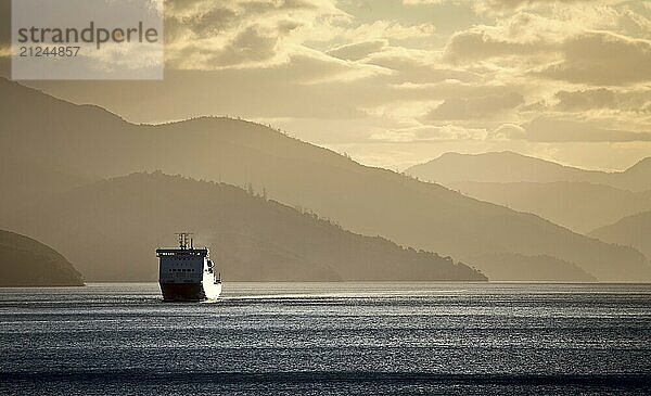 Ferry View Picton New Zealand to South Island Cargo Ship