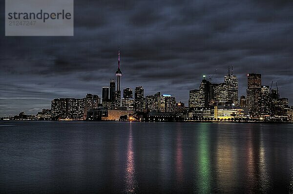 Night Shot Toronto City in Ontario Canada Lake reflection