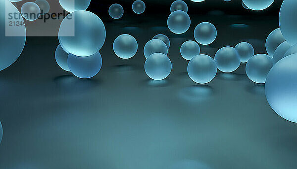 3D rendering of abstract blue balls floating in space.