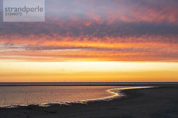 Sunset at the beach on the Island of Borkum  Ostfriesland  Lower Saxony  Germany.