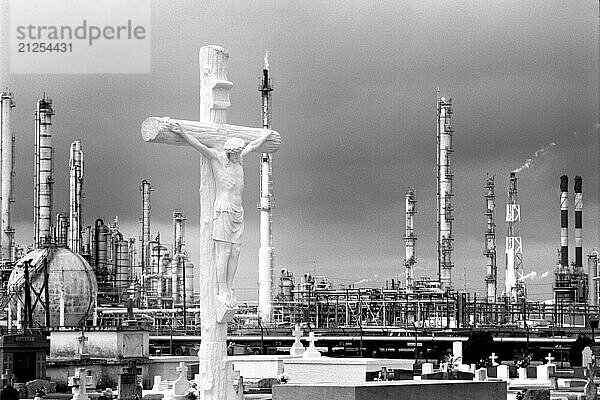 Crucifix next to chemical plant  Taft  Louisiana.