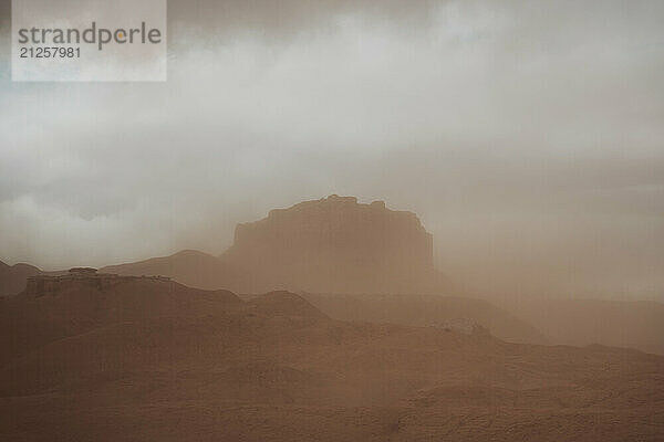 Desert Mesa During A Heavy Dust Storm Utah