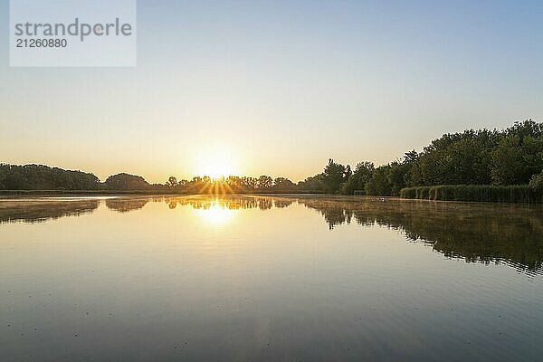 Sonnenaufgang an einem Teich  Bäume  Sonnenstern  Thüringen  Deutschland  Europa