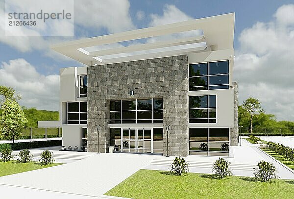 Schönes neues modernes Bürogebäude. 3D Rendering