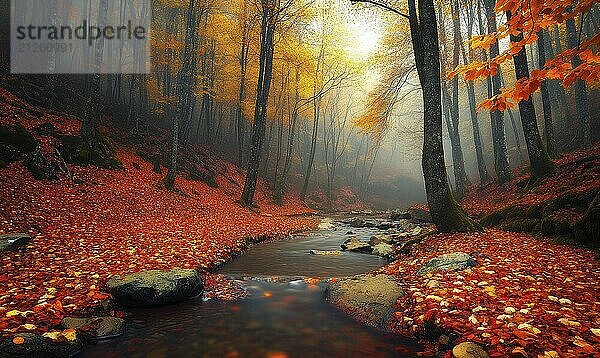 Nahaufnahme Blick auf den Fluss im Herbst Wald AI generiert  KI generiert