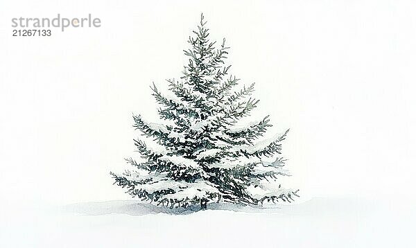 Eine schneebedeckte Kiefer steht allein vor einem weißen Hintergrund. Der Baum ist kahl und mit Schnee bedeckt  so daß es eine ruhige und friedliche Erscheinung. Der weiße Hintergrund unterstreicht die natürliche Schönheit des Baumes  die AI erzeugt  KI generiert