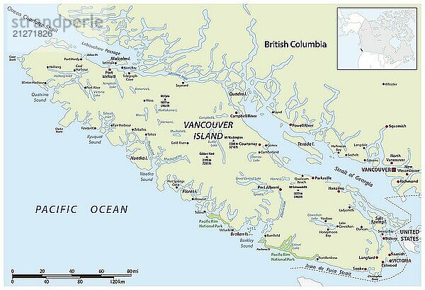 Vektorkarte der kanadischen Pazifikinsel Vancouver Island