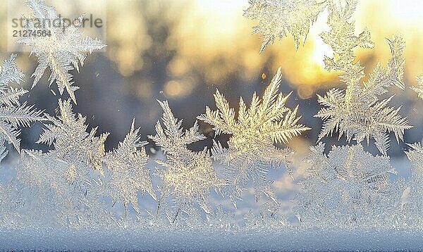 Eine Fensterscheibe in Milchglas mit Schneeflocken auf sie bedeckt. Die Schneeflocken sind in verschiedenen Formen und Größen  und die allgemeine Stimmung des Bildes ist heiter und friedlich AI erzeugt  KI generiert