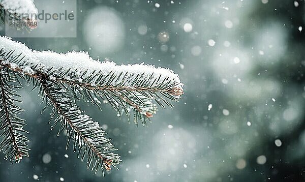 Tannenzweige im Schnee  kalte Winterluft  friedlich  ruhig Detail AI generiert  KI generiert