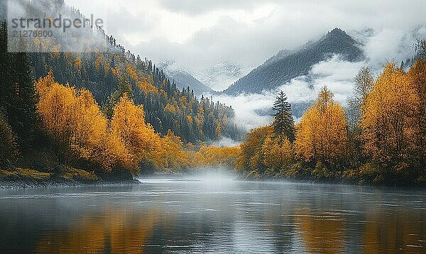 Nahaufnahme Blick auf den Fluss im Herbst Wald AI generiert  KI generiert