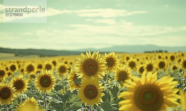 Heiteres Sonnenblumenfeld  hohe Sonnenblumen AI erzeugt  KI generiert