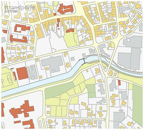 Imaginäre Katasterkarte eines Gebiets mit Gebäuden und Straßen