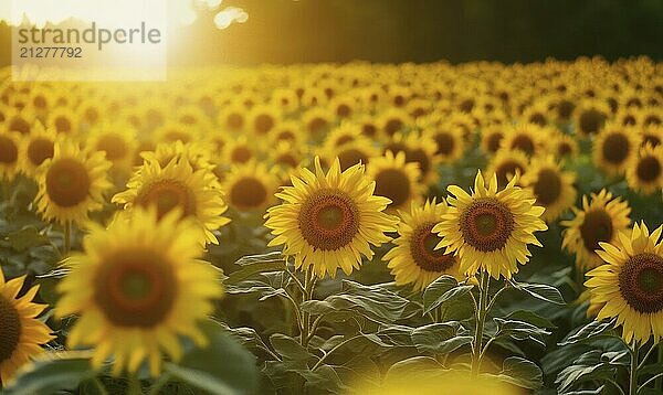 Heiteres Sonnenblumenfeld  hohe Sonnenblumen AI erzeugt  KI generiert