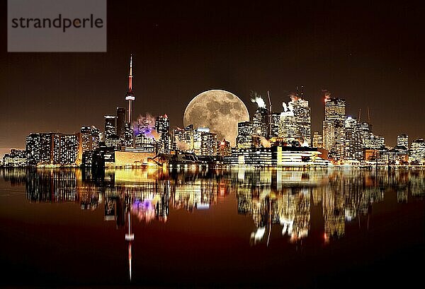 Vollmond Toronto Skyline Stadt See Ontario Pier