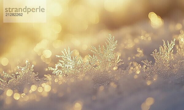 Eine Nahaufnahme von Schneeflocken auf einer verschneiten Oberfläche. Die Schneeflocken sind klein und zart  und die Gesamtstimmung des Bildes ist heiter und friedlich AI erzeugt  KI generiert