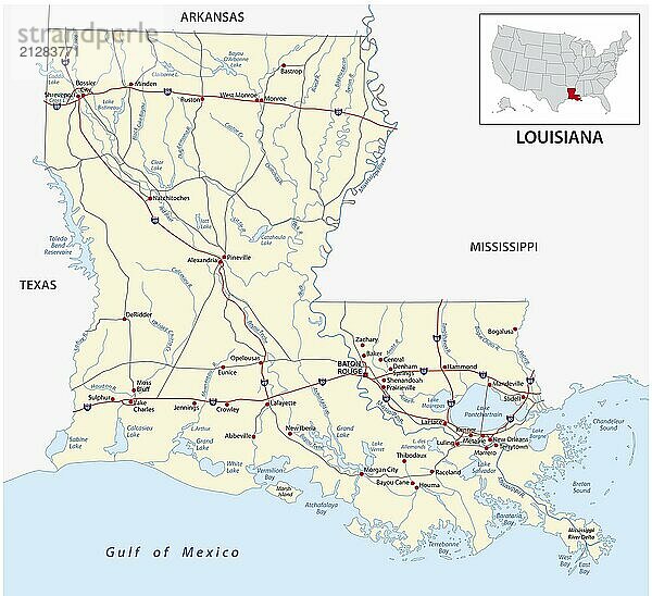 Straßenkarte des US amerikanischen Bundesstaates louisiana