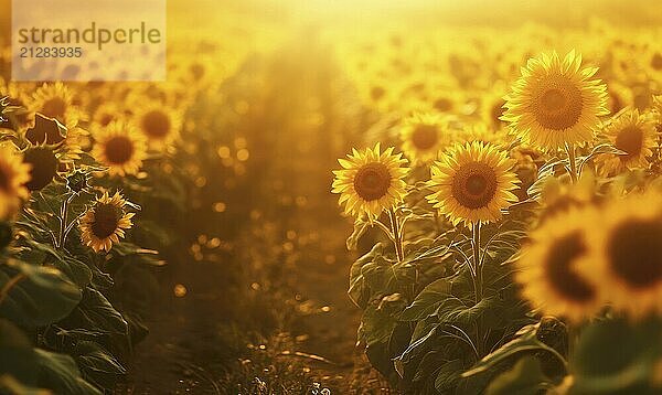 Nahaufnahme eines Sonnenblumenfeldes  selektiver Fokus AI erzeugt  KI generiert