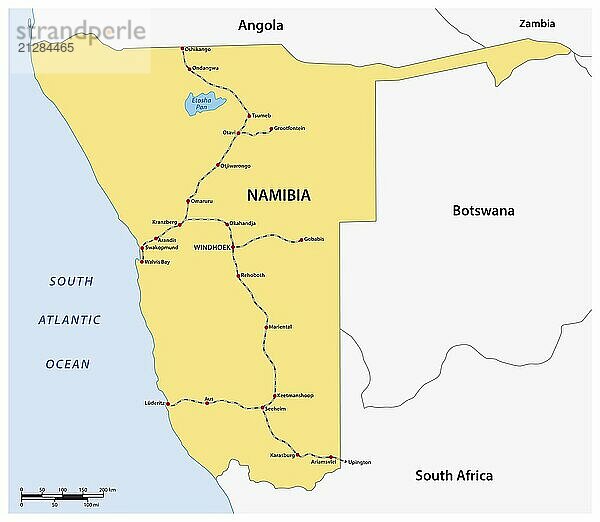 Streckennetzplan und Bahnhöfe in Namibia