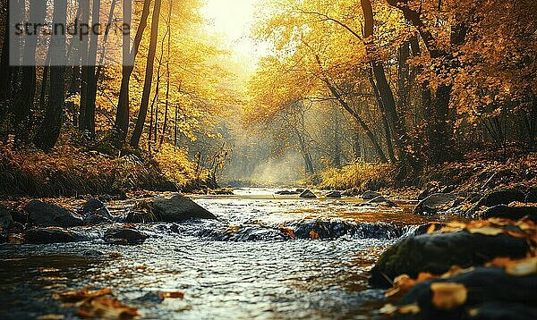 Nahaufnahme Blick auf den Fluss im Herbst Wald AI generiert  KI generiert