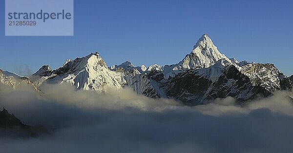 Der Berg Ama Dablam und andere Berge  die aus einem Nebelmeer ragen  Nepal  Asien