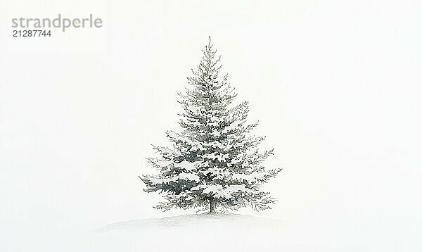 Ein weißer Weihnachtsbaum steht im Mittelpunkt des Bildes. Der Baum ist von Schnee umgeben  was ihm ein ruhiges und friedliches Aussehen verleiht. Der weiße Hintergrund unterstreicht die Schönheit des Baumes  der AI  KI generiert