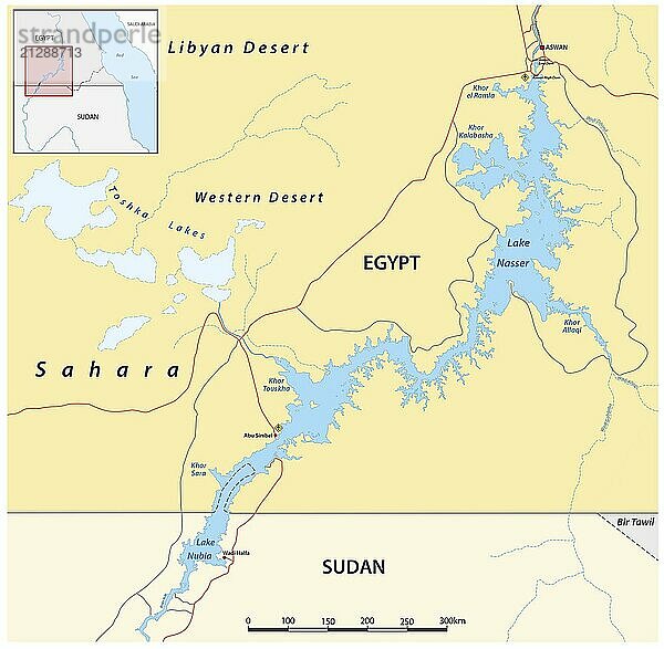 Vektorkarte des Nasser Stausees  Ägypten  Sudan  Afrika