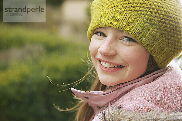 Smiling Young Girl Outdoors