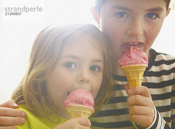 Boy and Girl Eating Ice Cream