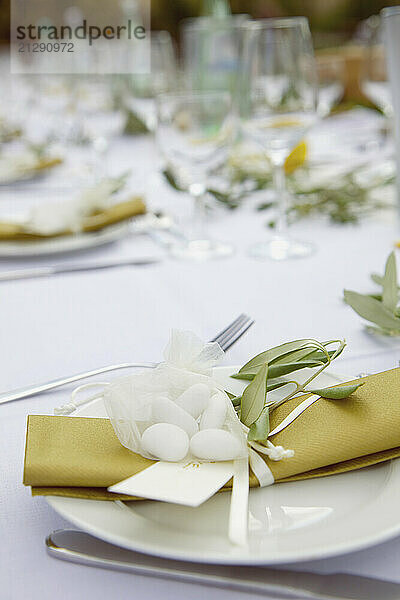 Wedding Table Setting with Jordan Almonds