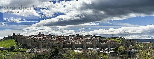 Avila  Spain  8 April  2024: panorama view of the medieval walled city of Avila on a beautiful spring day  Europe