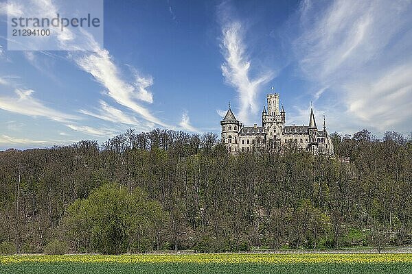 View of a Gothic revival Marienburg castle in Lower Saxony  Germany  Europe