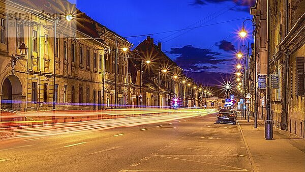 Beautiful night street at sunset in Sibiu  Romania  Europe