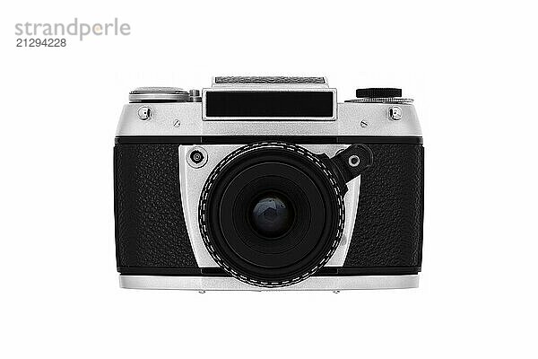 Classic roll film camera in front of a white background