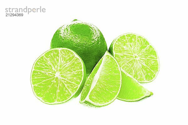 Fresh limes against a white background